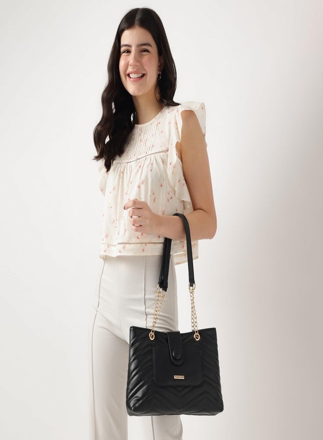 Fastrack Quilted Structured Tote Bag with Semi-Metallic Shoulder Strap for Women, Girls and Ladies - Image 2